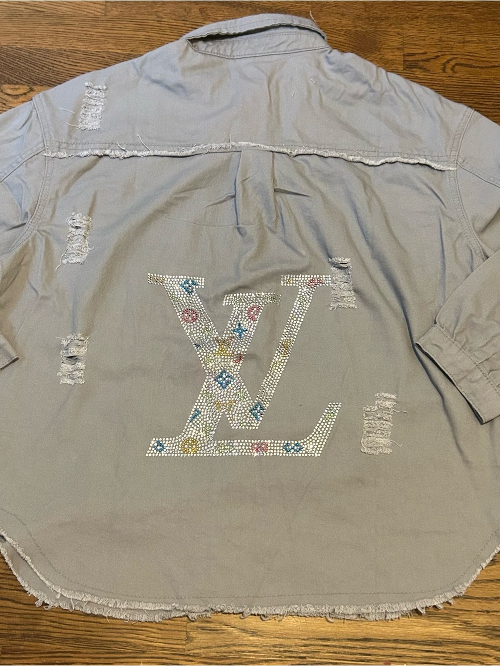 Custom 1 of a kind  Gray woman’s  Fall Shacket LV likeRhinestone design by xoxo, - Picture 2 of 10